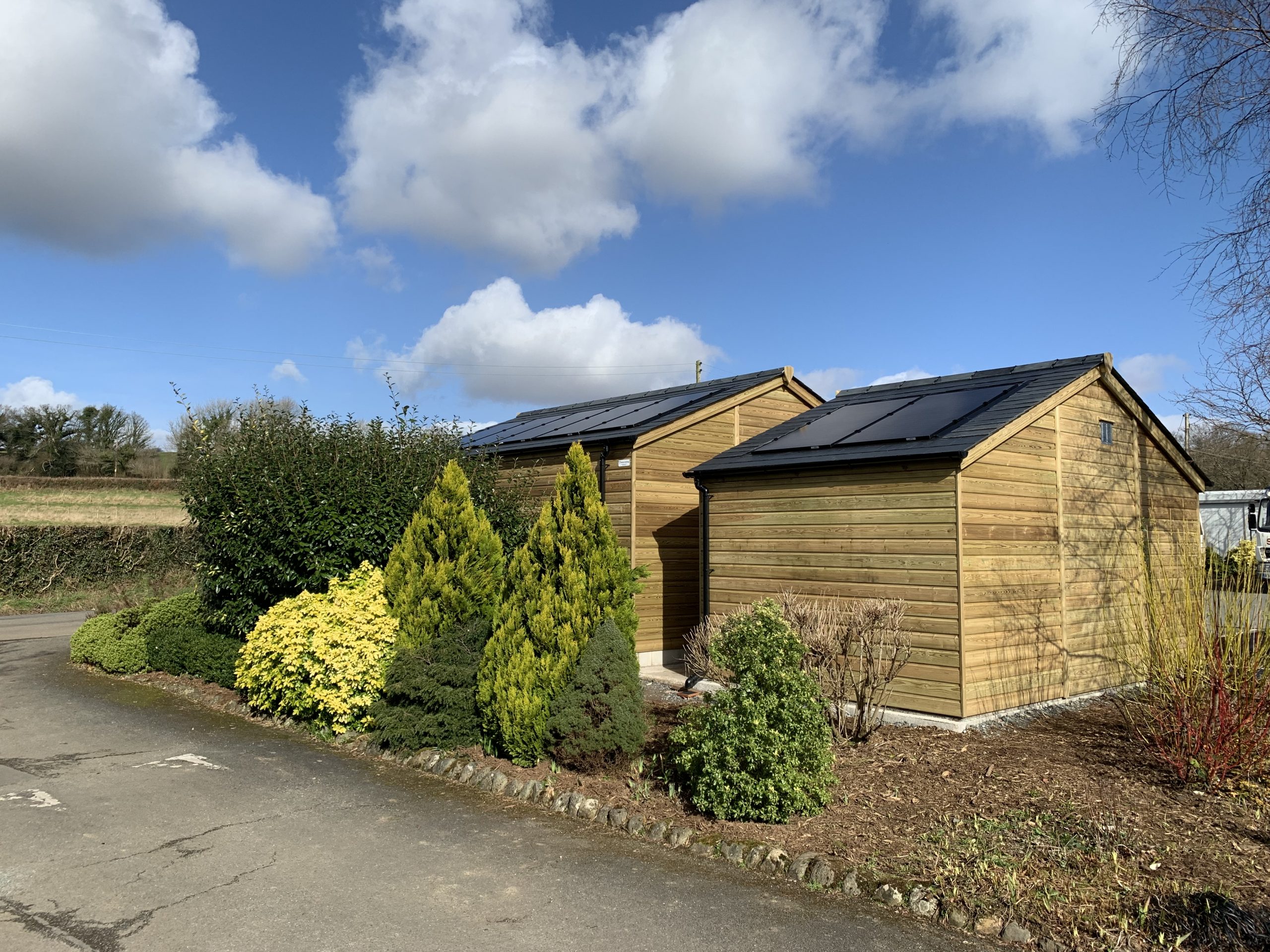 Garage and shed with solar panels