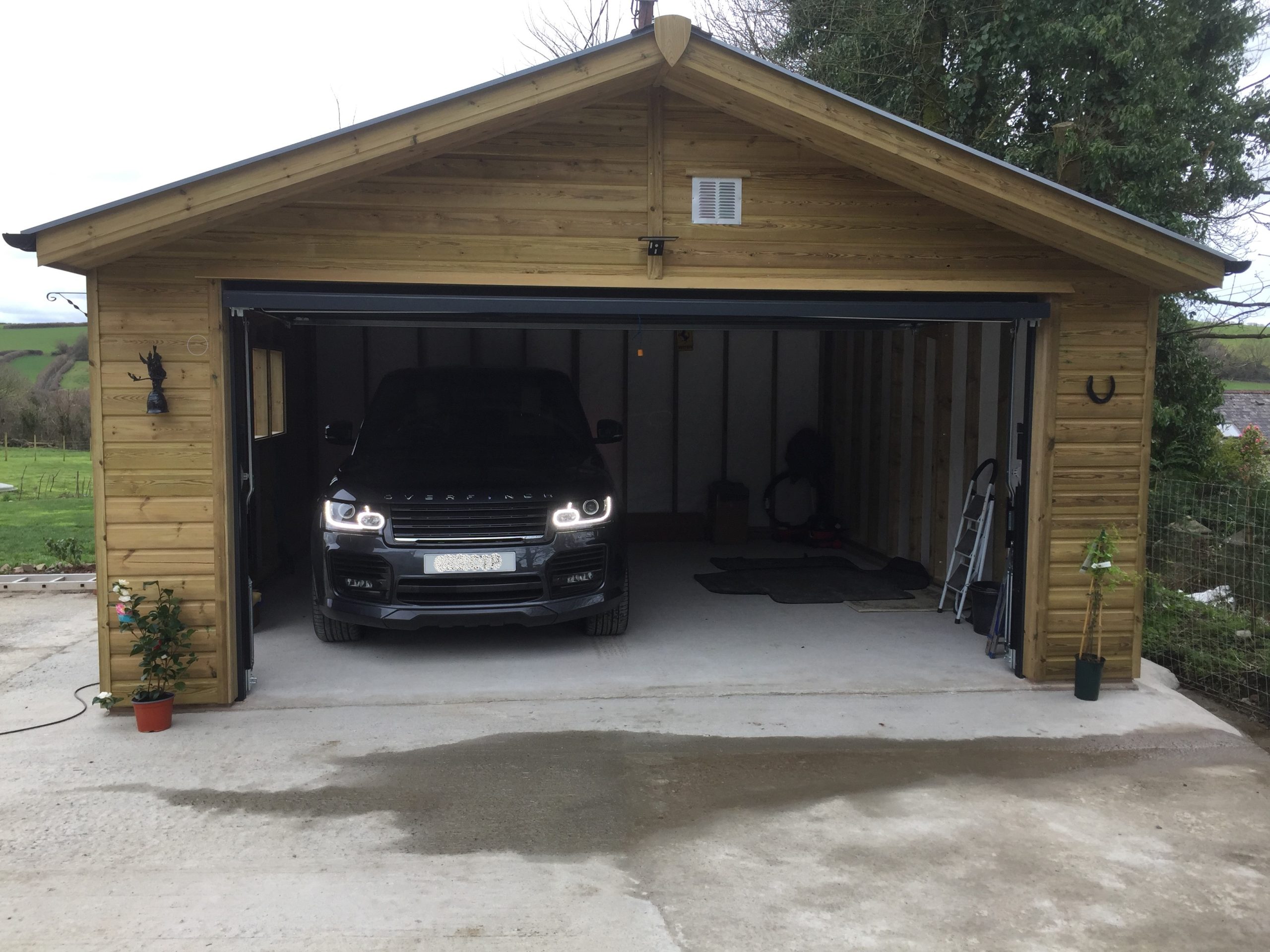 Large double garage with roller door