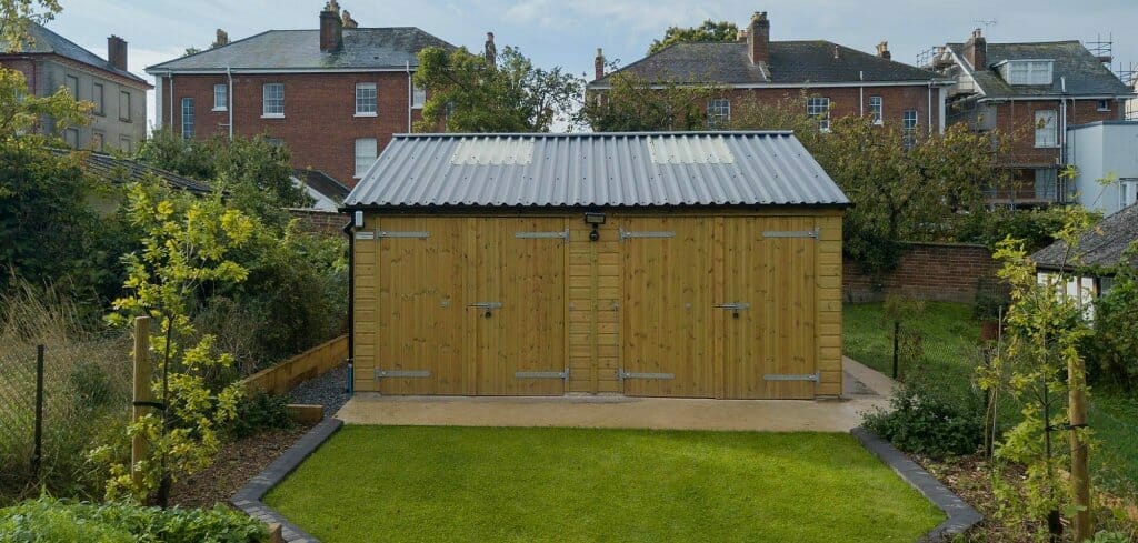 2 Car Timber Garage with Corrugated Apex Roof