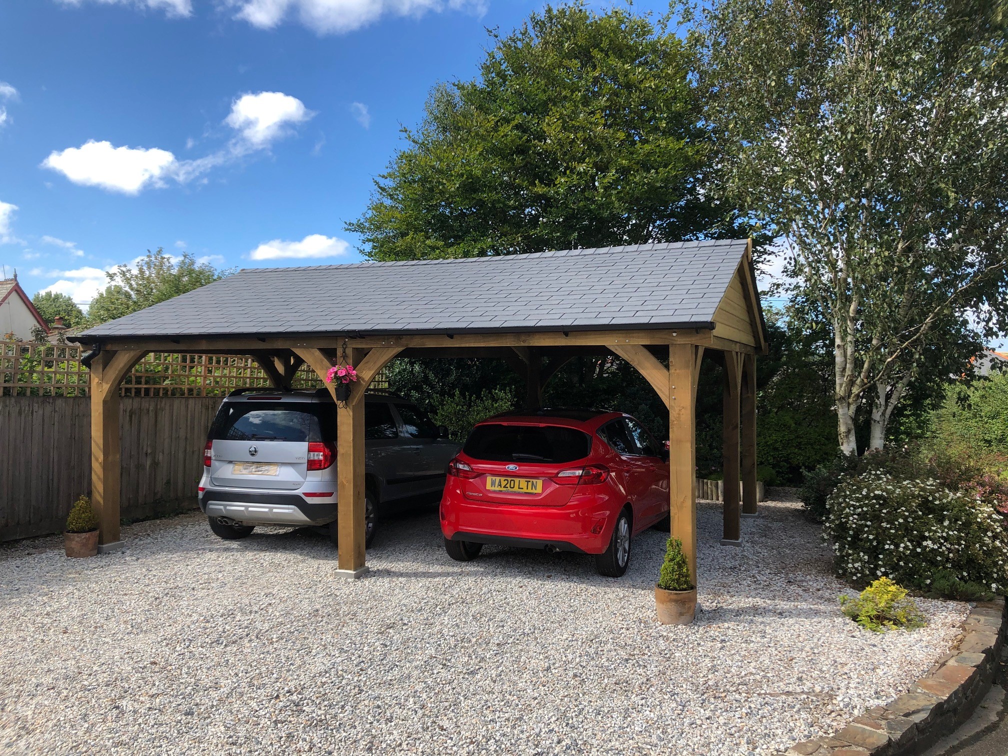 Open sided Carport with synthetic slate roof